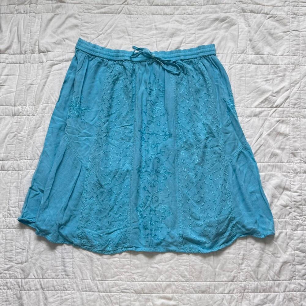 Vintage‎ y2k embroidered fairy midi peasant skirt one size cyan boho festival